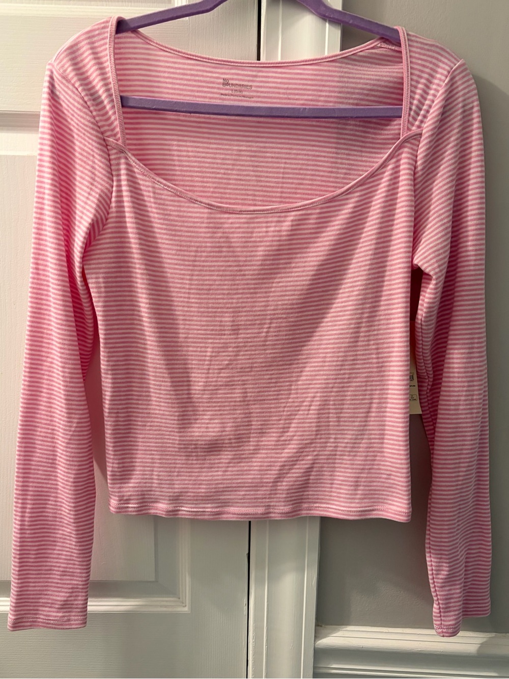 No Boundaries 90’s Square Neck Pink & White Stripe Top